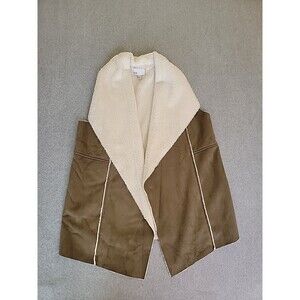 Nordstrom Rack Faux Suede Vest Womens M Brown Cream Shearling Lined RK368205MI